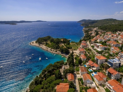Drone view at Villa Liza and beautiful front bay in Hvar